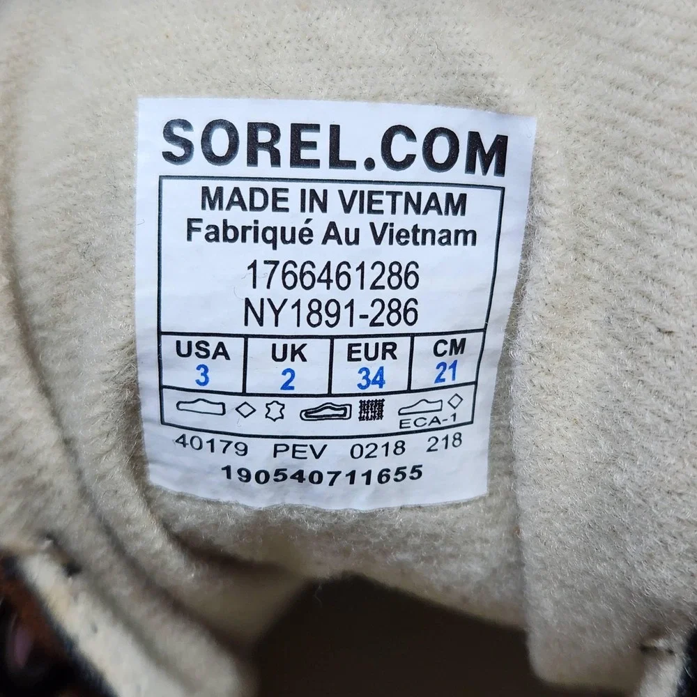 Sorel Boots Kids Size 3 Brown Leather Waterproof Duck Snow Winter Lace Up Ankle